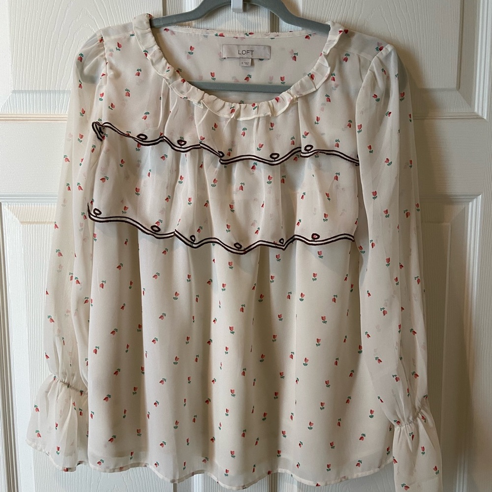 LOFT rose print flowy blouse